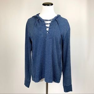 Cloth & stone lace up denim hoodie chambray